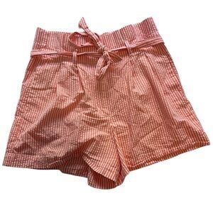 J. Crew Paper Bag Shorts Seersucker Pink White Belted 8